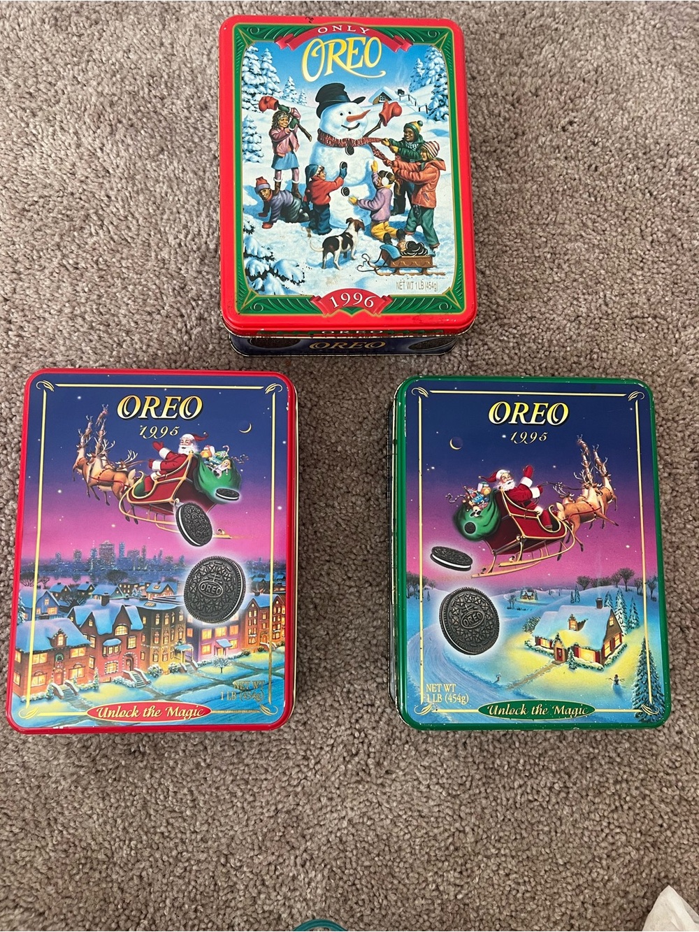 Lot Of 3 Vtg Christmas Theme Oreo Tins 95 -96